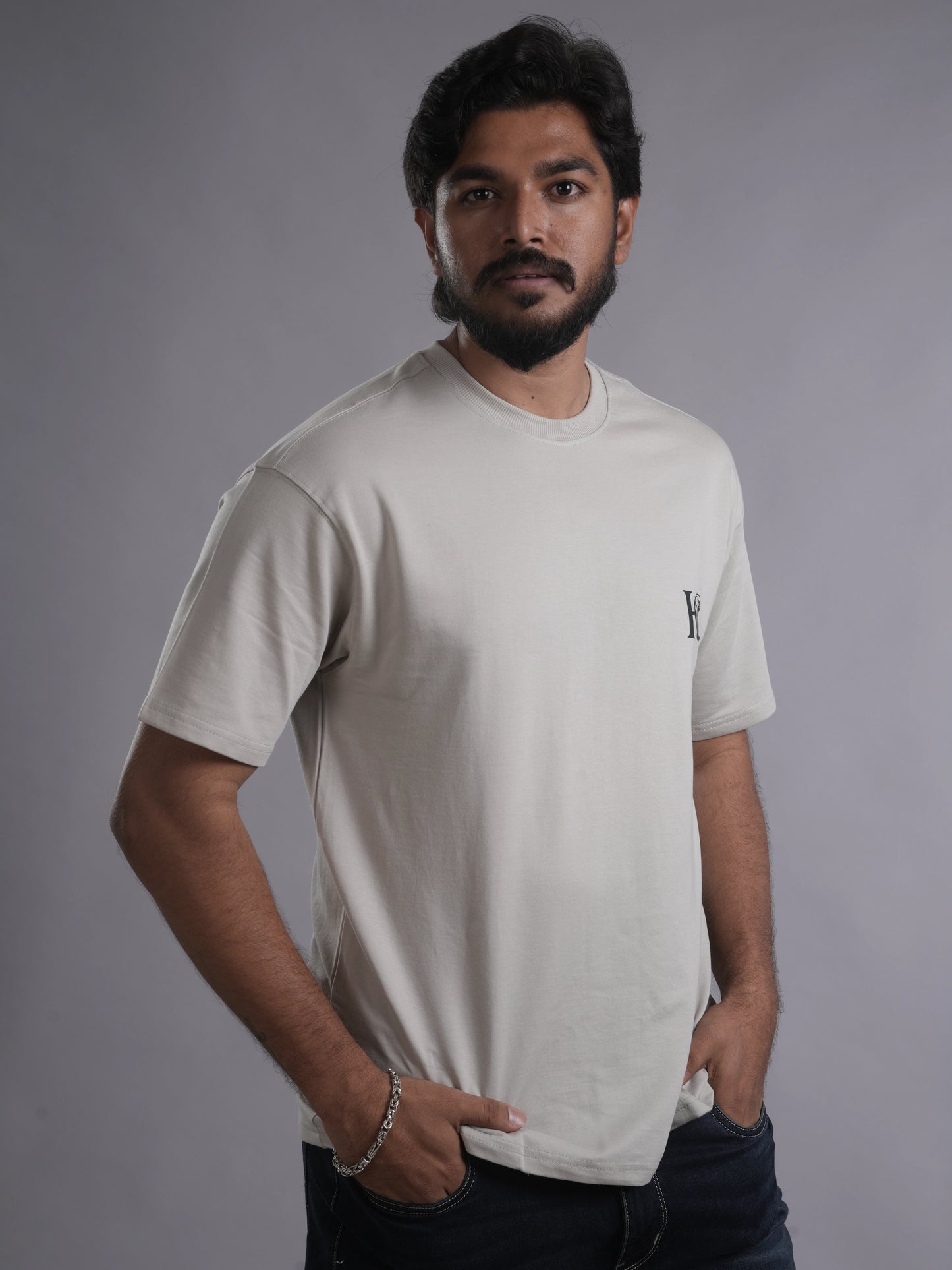 Haddu Men's Oversized T-Shirt – Tom & Jerry Back Cartoon Print on Premium Cotton, Ash Grey Color