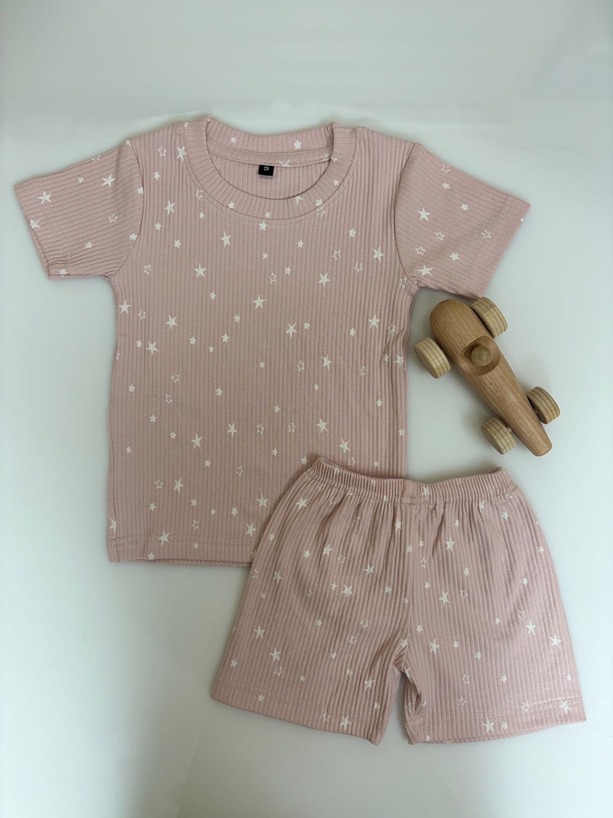 Brown Ribbed White Stars Printed Kids T-shirt and shorts Coords