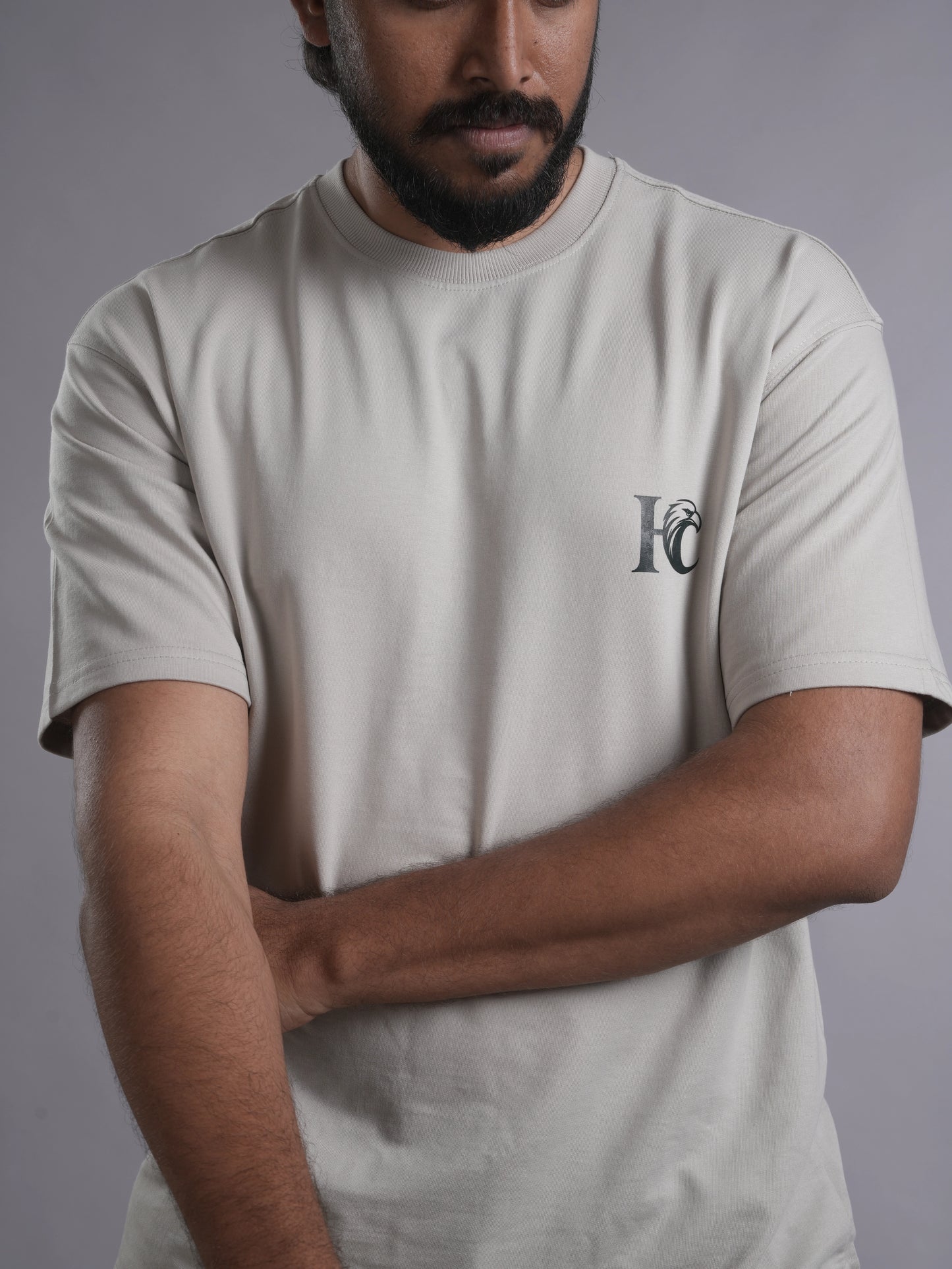 Haddu Men's Oversized T-Shirt – Tom & Jerry Back Cartoon Print on Premium Cotton, Ash Grey Color